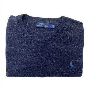 Polo Ralph Lauren Mens Blue 100% Cotton Heathered Knit Pullover Sweater Large